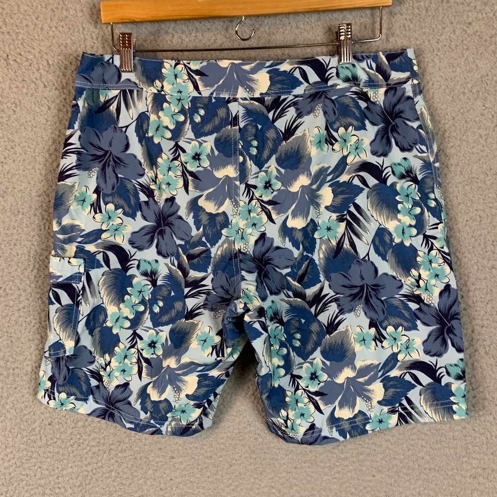 J Crew Flex Swimwear Trunks Mens 33 Blue Hawaiian Floral Lined - Picture 9 of 12